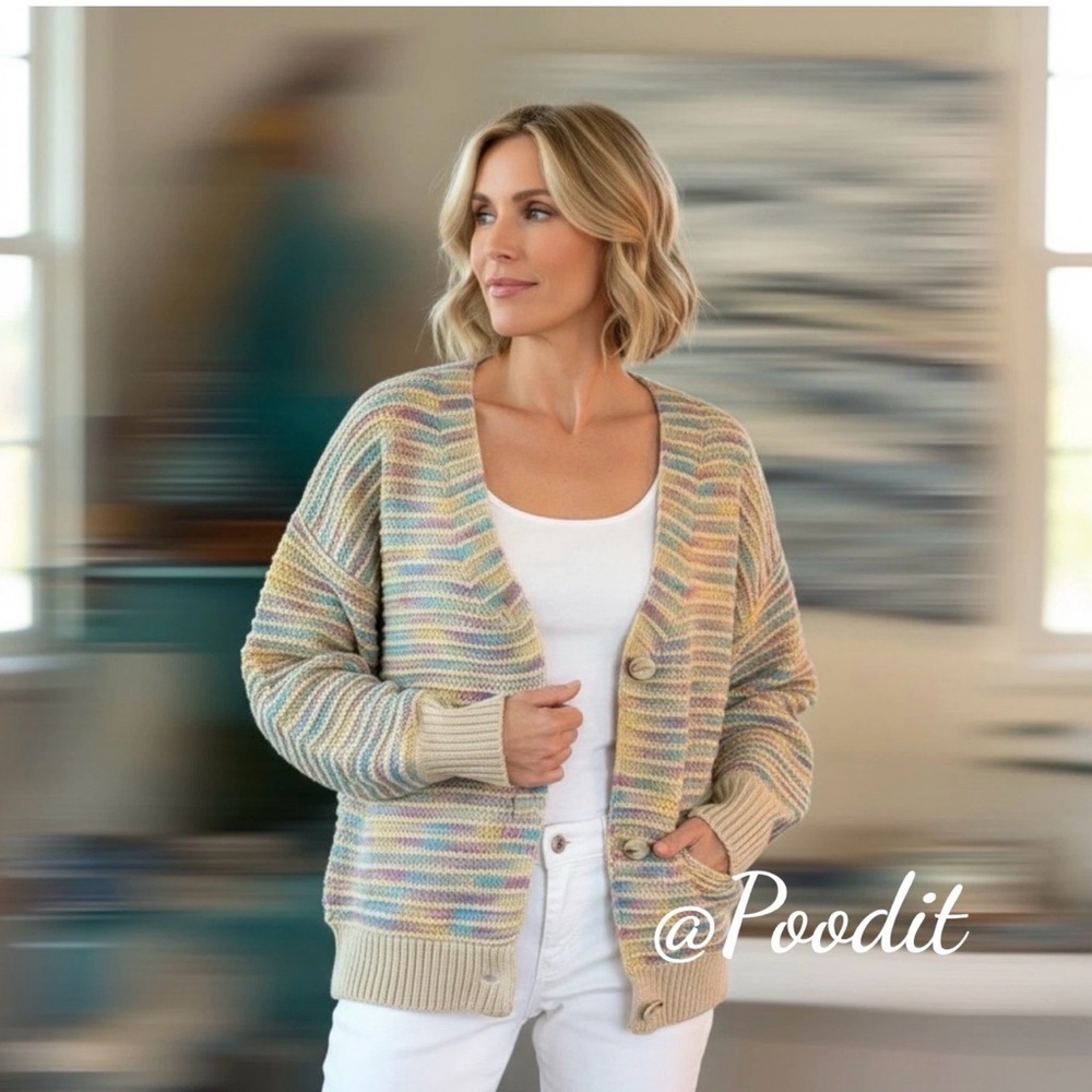 PAPER & CRANE multicolored oversized button up cardigan S M